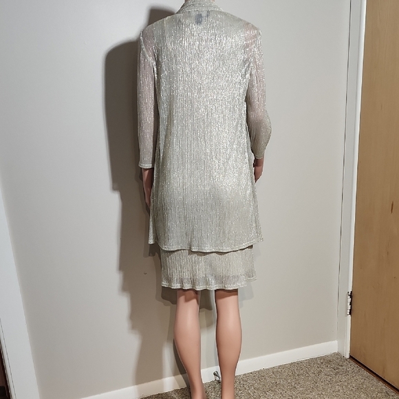 Elegant Silver Midi Dress with Shawl - Picture 13 of 14